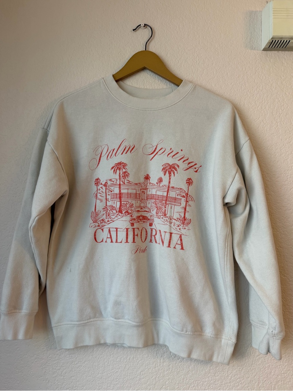 PINK Palm Springs California Graphic Sweatshirt - Red on Cream